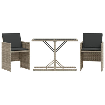 vidaXL 3-tlg. Bistro-Set mit Kissen Hellgrau Poly Rattan