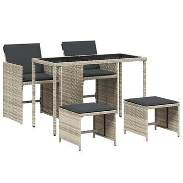 vidaXL 5-tlg. Garten-Essgruppe mit Kissen Hellgrau Poly Rattan