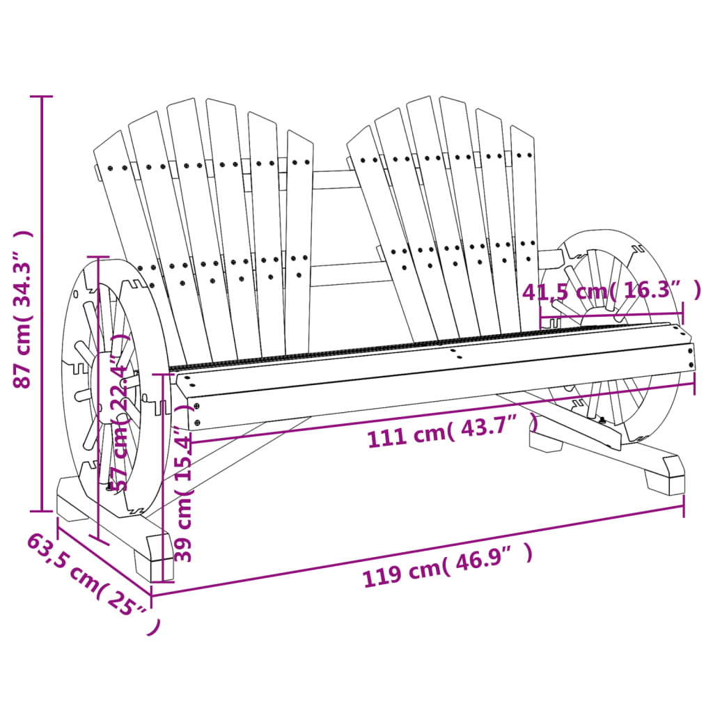 vidaXL Adirondack-Gartenstuhl 2-Sitzer Massivholz Tanne