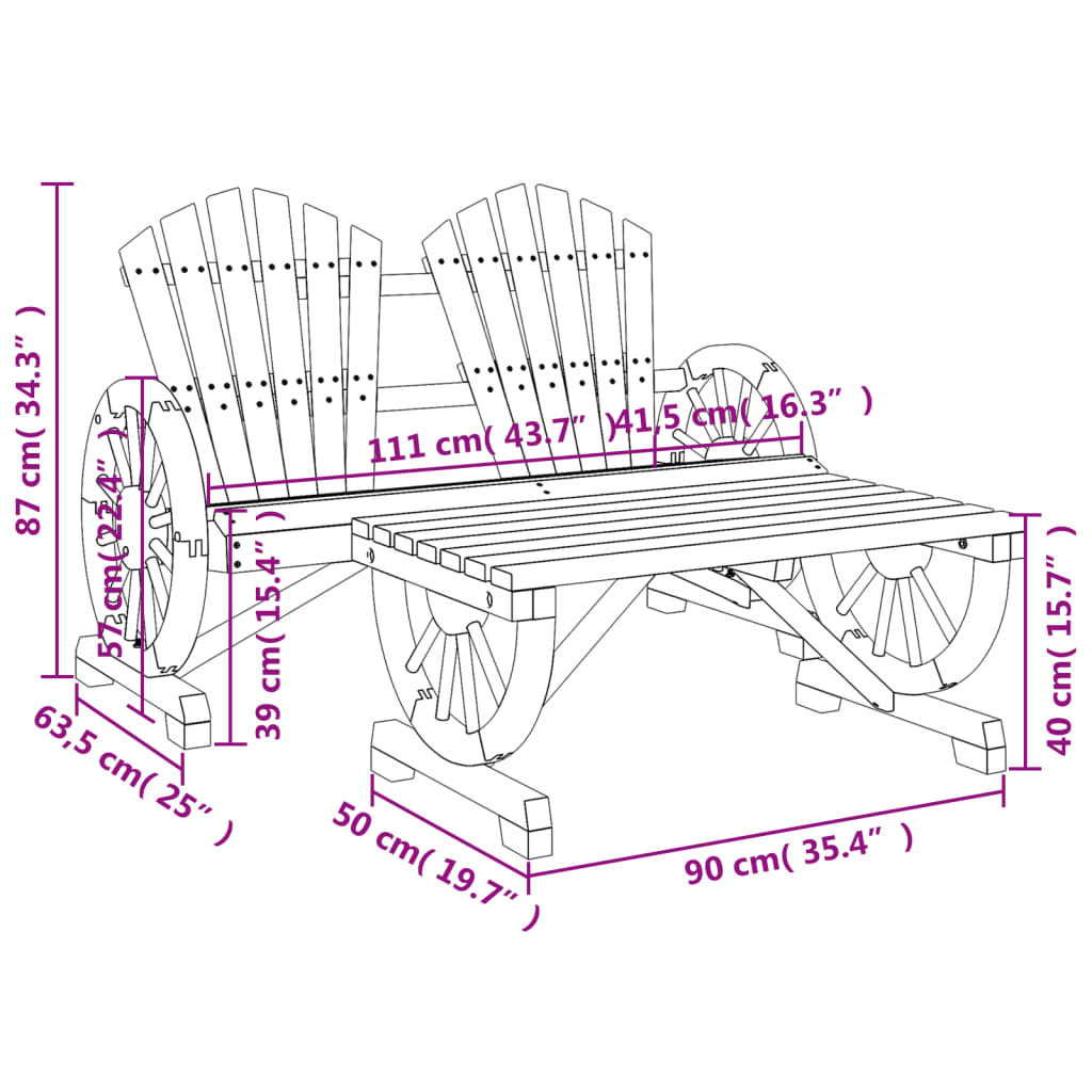 vidaXL Salon de jardin 2 pcs Bois de sapin massif