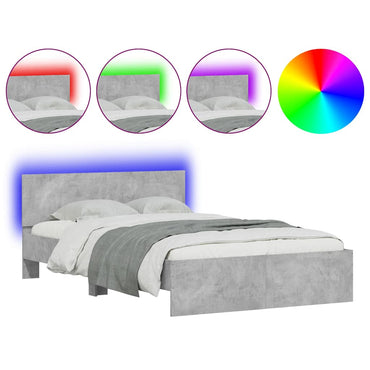 vidaXL Bettgestell mit Kopfteil LED-Beleuchtung Betongrau 120x190 cm