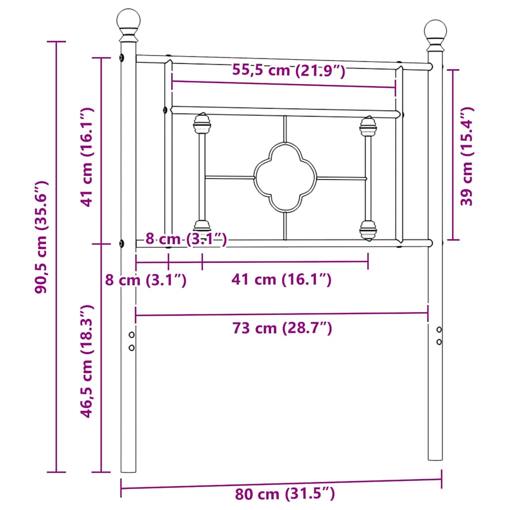 vidaXL Ersatz-Kopfteil Metall Weiß 75 cm