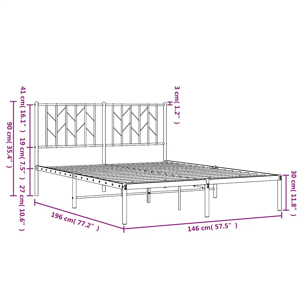 Bettgestell mit Kopfteil Metall Schwarz 140x190 cm