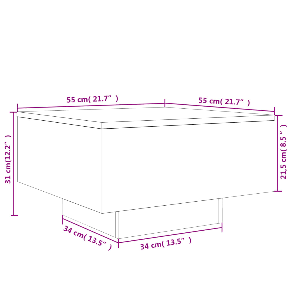 vidaXL Couchtisch Grau Sonoma 55x55x31 cm Holzwerkstoff