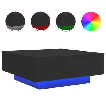 vidaXL Table basse avec lumières LED Noir 80x80x31 cm