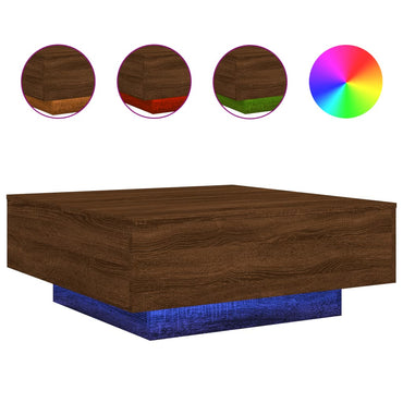 vidaXL Table basse avec lumières LED Chêne marron aspect 80x80x31 cm