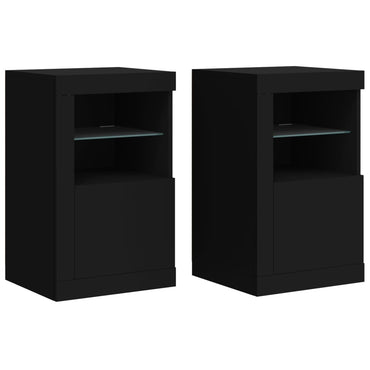 vidaXL Commodes avec lumières LED 2 pcs Noir Bois d'ingénierie
