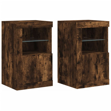 vidaXL Armoires d'appoint avec lumières LED 2 pcs Chêne fumé