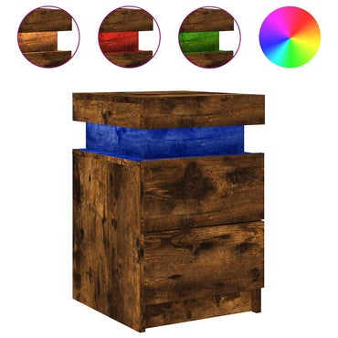 vidaXL Nachttisch mit LED-Leuchten Räuchereiche 35x39x55 cm