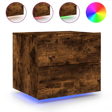 vidaXL Wand-Nachttisch mit LED-Leuchten Räuchereiche