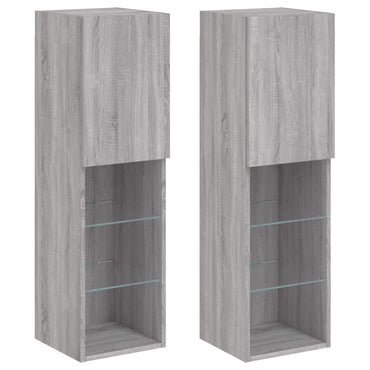vidaXL TV-Schränke mit LED-Leuchten 2 Stk. Grau Sonoma 30,5x30x102 cm
