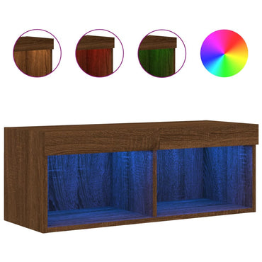 Meuble TV vidaXL avec lumières LED marron aspect chêne 80x30x30 cm