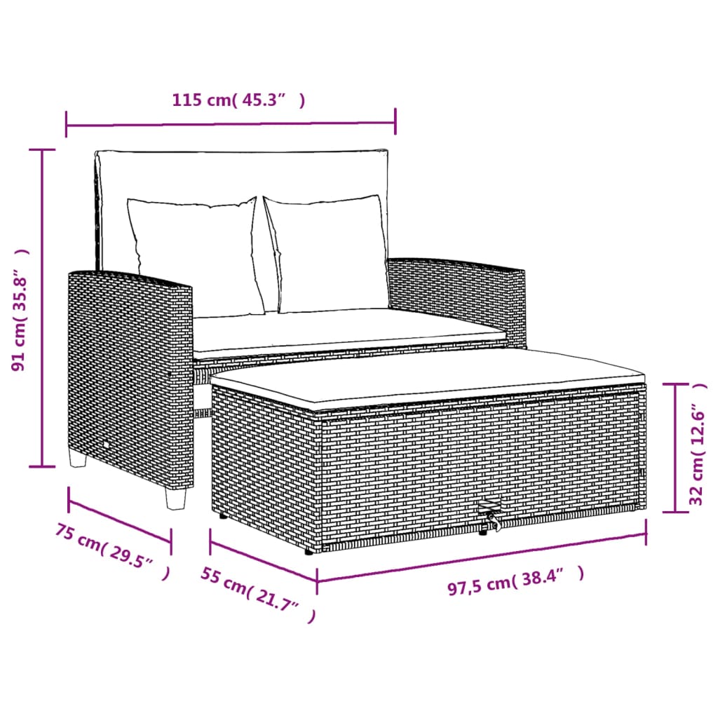 vidaXL Canapé de jardin 2 places avec coussins en résine tressée beige