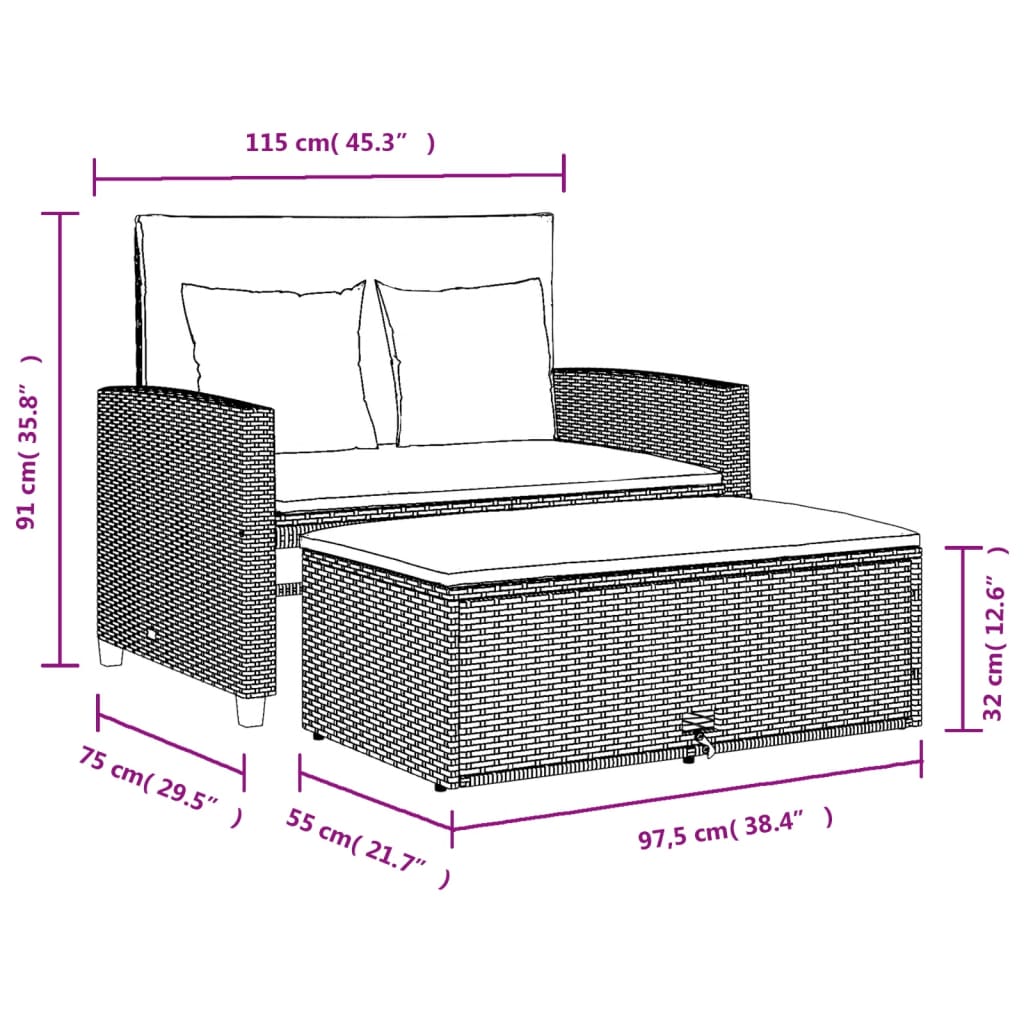 vidaXL Canapé de jardin 2 places avec coussins en résine tressée beige