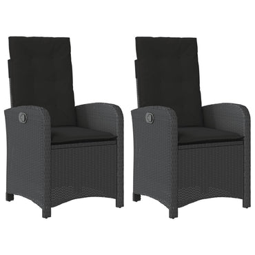 vidaXL Gartensessel mit Kissen 2 Stk. Verstellbar Schwarz Poly Rattan
