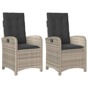 vidaXL Gartensessel mit Kissen 2 Stk. Verstellbar Hellgrau Poly Rattan