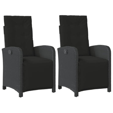 vidaXL Gartensessel mit Fußteil 2 Stk. Verstellbar Schwarz Poly Rattan