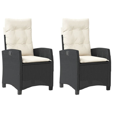 vidaXL Gartensessel mit Kissen 2 Stk. Verstellbar Schwarz Poly Rattan