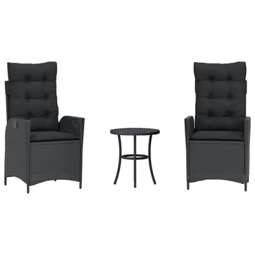 vidaXL 3-tlg. Bistro-Set mit Kissen Schwarz Poly Rattan