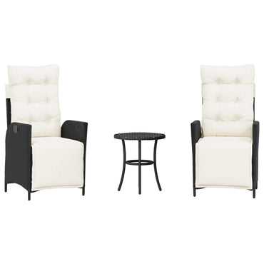 vidaXL 3-tlg. Bistro-Set mit Kissen Schwarz Poly Rattan