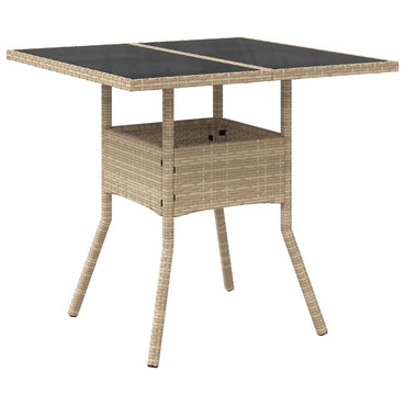 vidaXL Table de jardin avec plateau en verre Beige 80x80x75 cm Poly rotin