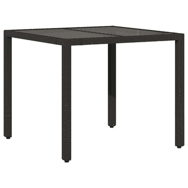 vidaXL Table de jardin avec plateau en verre Noir 90x90x75 cm Résine tressée