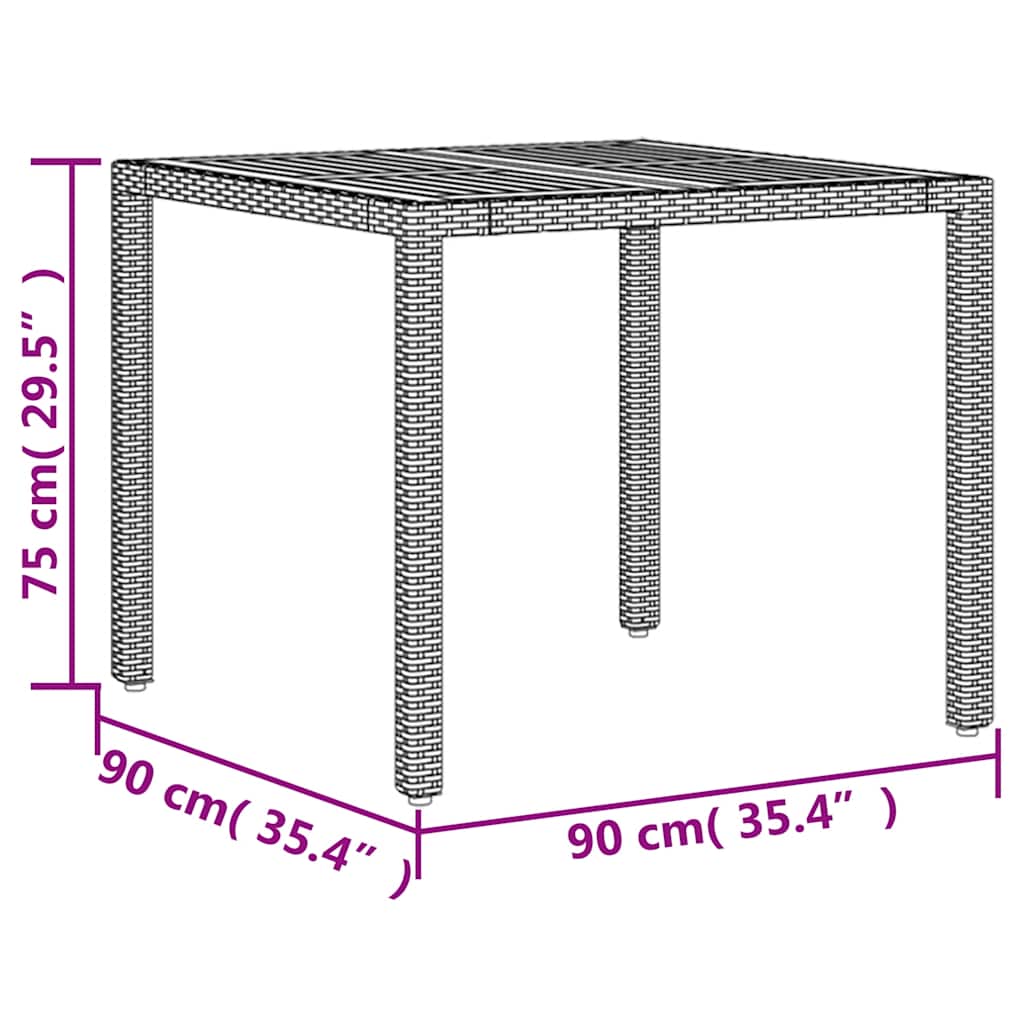 vidaXL Gartentisch mit Akazienholz-Platte Grau 90x90x75 cm Poly Rattan