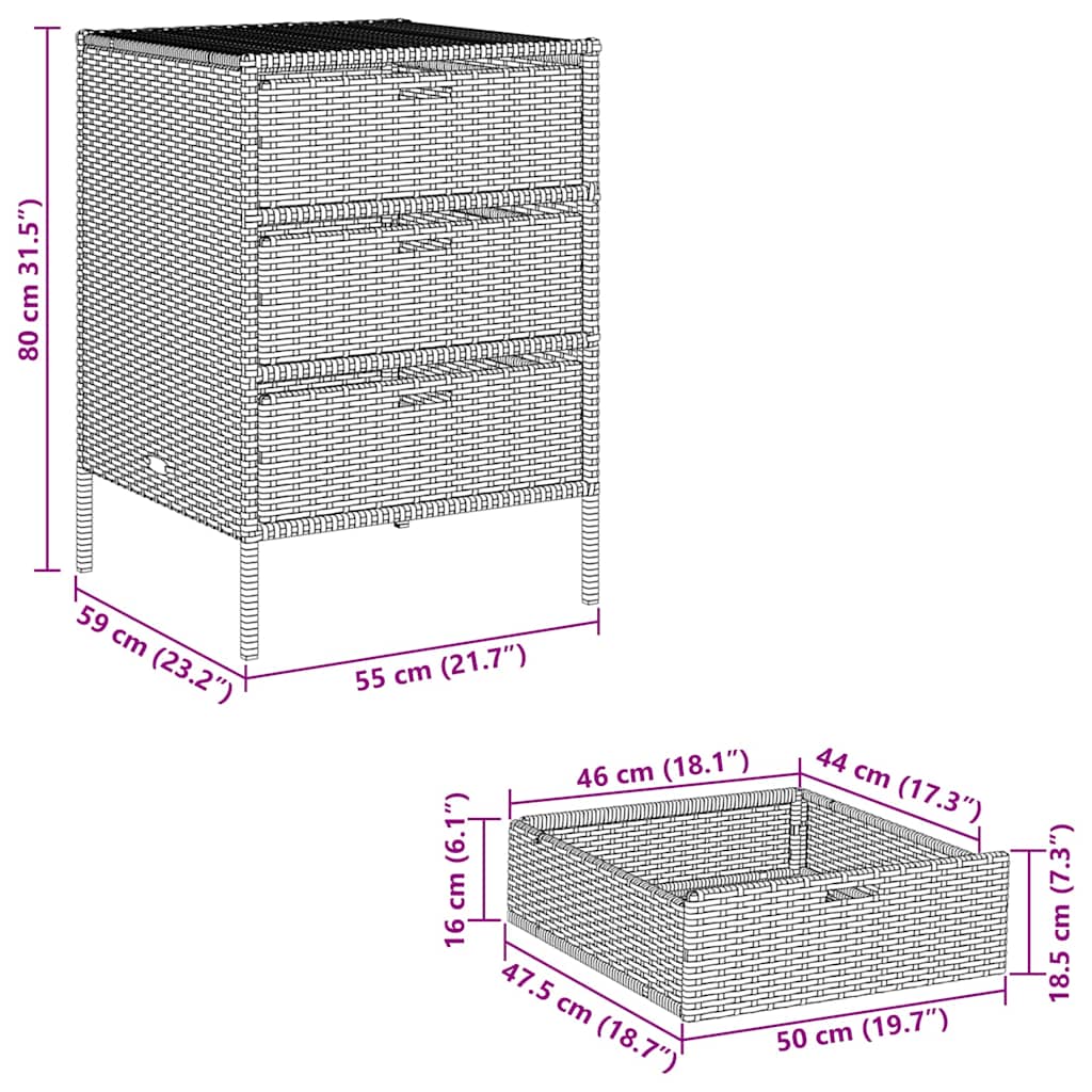 Gartenschrank Braun 55x59x80 cm Poly Rattan