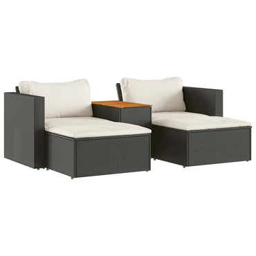 vidaXL Ensemble de canapés de jardin 5 pcs avec coussins Noir Résine tressée Bois d'acacia