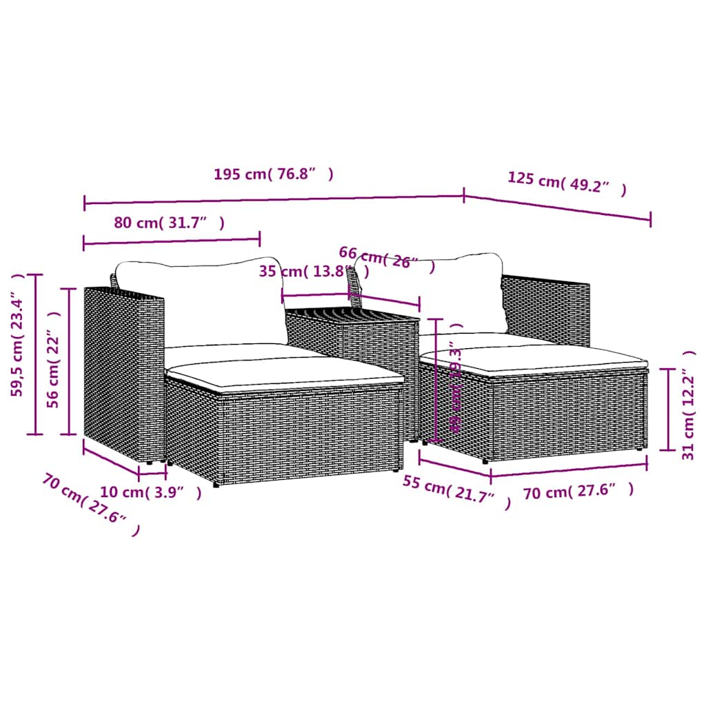 vidaXL Ensemble de canapés de jardin 5 pcs avec coussins Noir Résine tressée Bois d'acacia