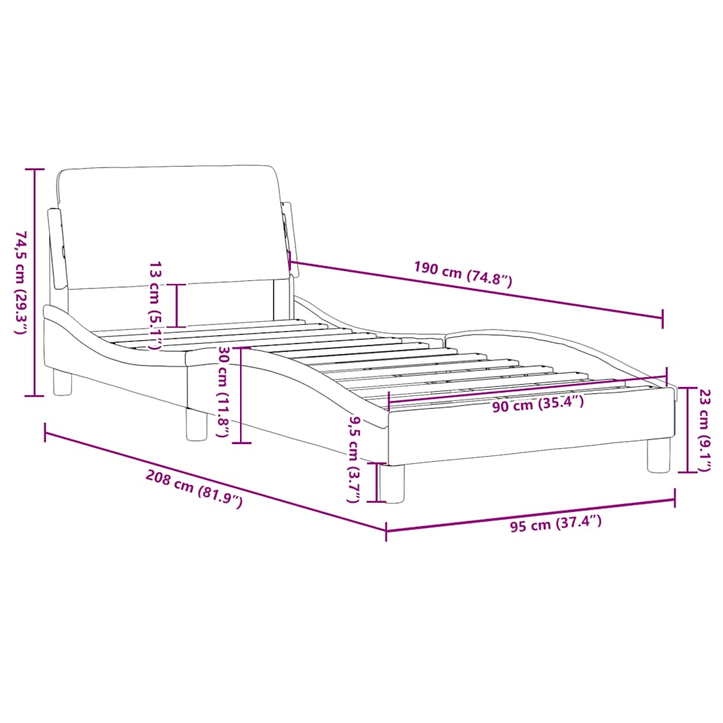 Bettgestell "Dover" Grau 90x190 cm Kunstleder