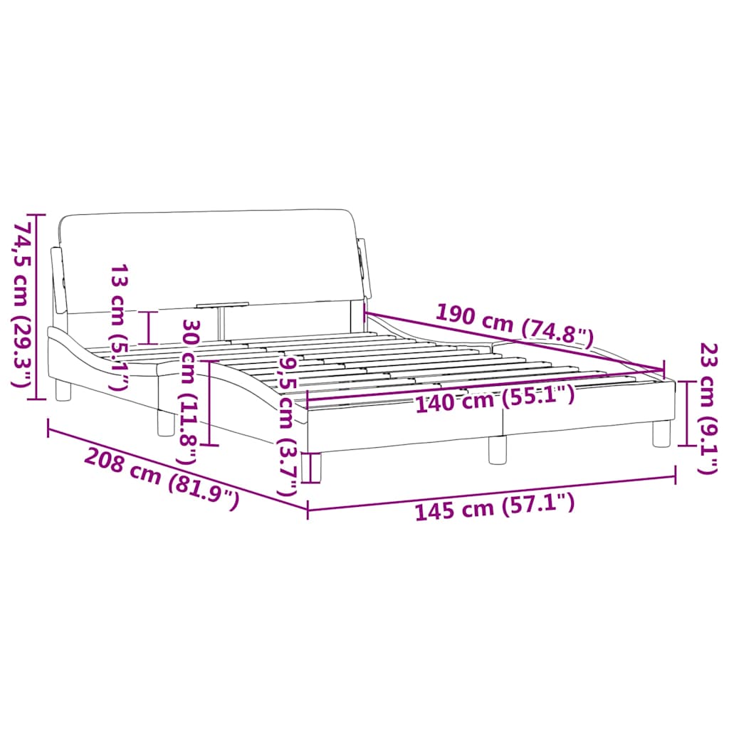 Bettgestell "Dover" Grau 140x190 cm Kunstleder