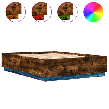vidaXL Bettgestell mit LED Räuchereiche 160x200 cm Holzwerkstoff