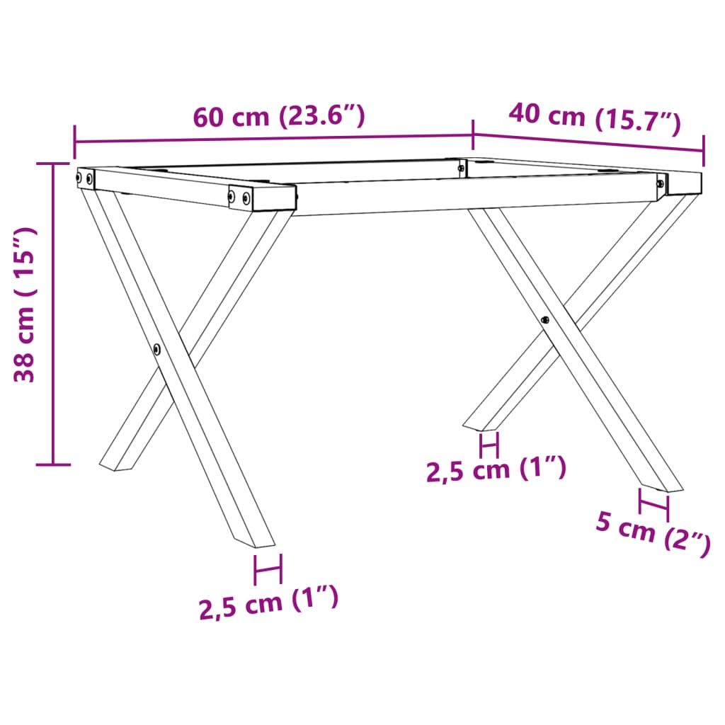 vidaXL Couchtisch-Gestell in X-Form 60x40x38 cm Stahl