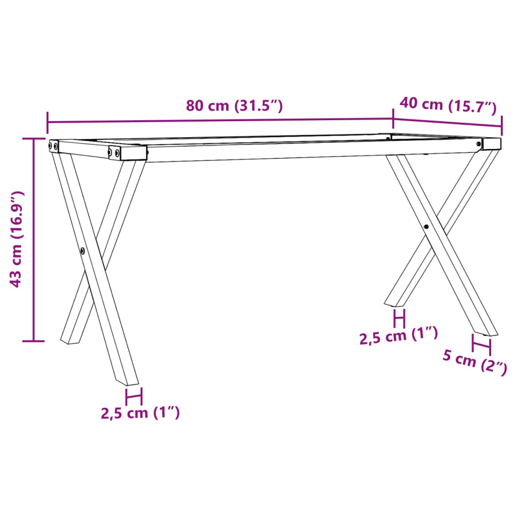 vidaXL Couchtisch-Gestell in X-Form 80x40x43 cm Stahl