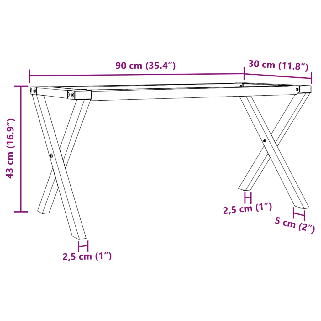 vidaXL Couchtisch-Gestell in X-Form 90x30x43 cm Stahl