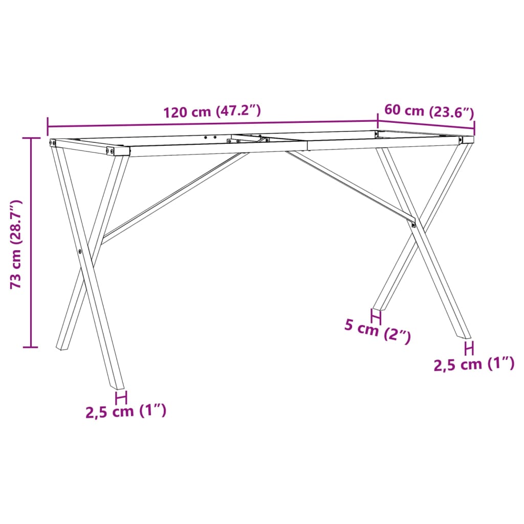 vidaXL Esstisch-Gestell in X-Form 120x60x73 cm Stahl