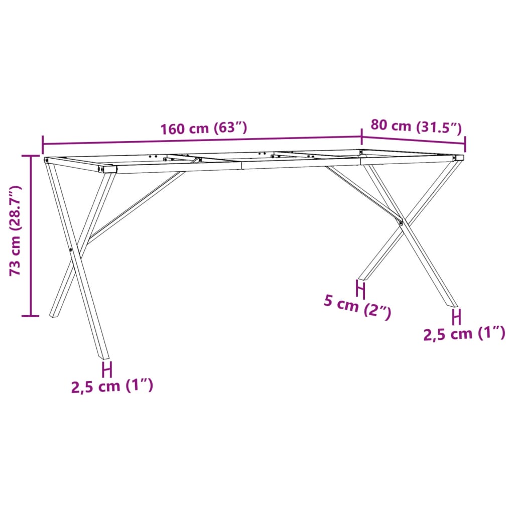 vidaXL Esstisch-Gestell in X-Form 160x80x73 cm Stahl