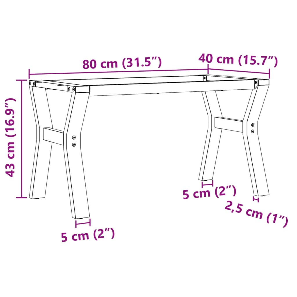vidaXL Couchtisch-Gestell in Y-Form 80x40x43 cm Stahl