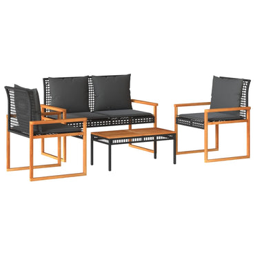 vidaXL Salon de jardin 4 pcs avec coussins Noir Résine tressée