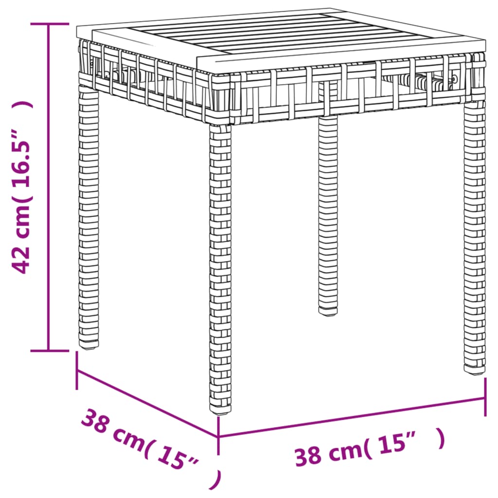 vidaXL Gartentisch Schwarz 38x38x42 cm Poly Rattan Akazienholz