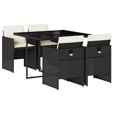 vidaXL 5-tlg. Garten-Essgruppe mit Kissen Schwarz Poly Rattan
