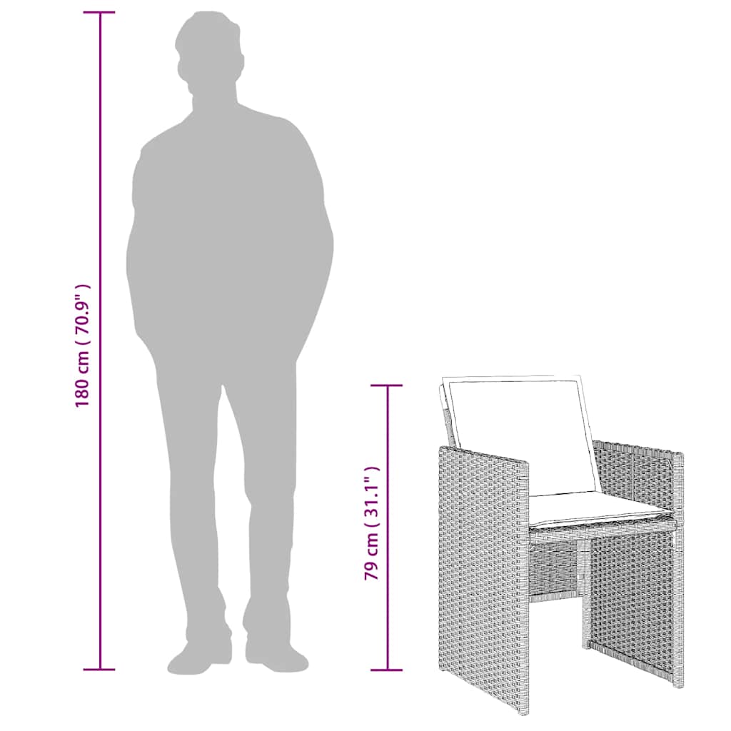 7-tlg. Garten-Essgruppe mit Kissen Hellgrau Poly Rattan
