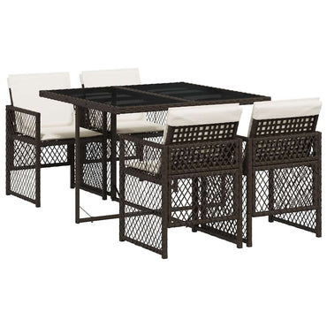 vidaXL 5-tlg. Garten-Essgruppe mit Kissen Braun Poly Rattan