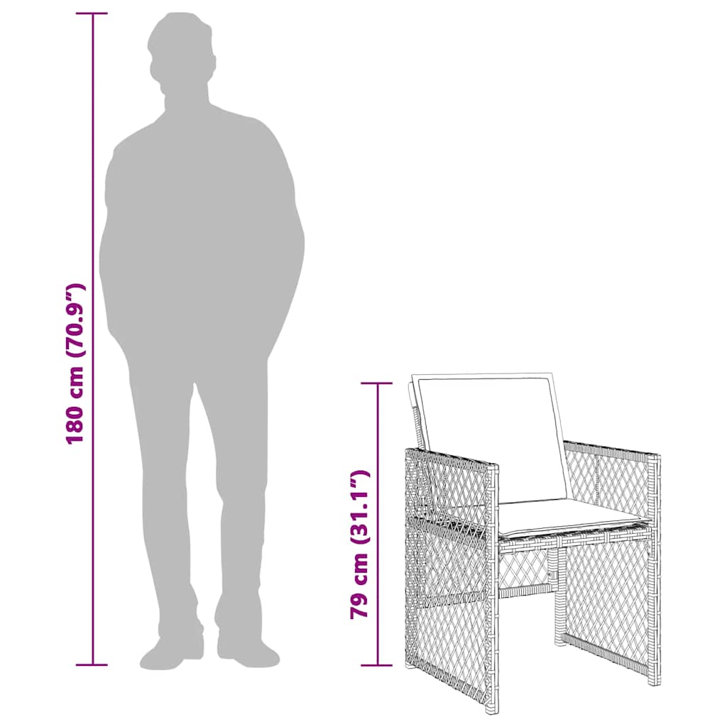 5-tlg. Garten-Essgruppe mit Kissen Braun Poly Rattan
