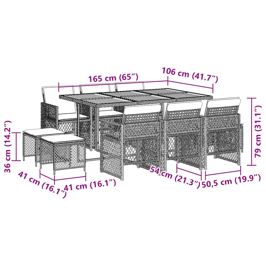 11-tlg. Garten-Essgruppe mit Kissen Grau Poly Rattan