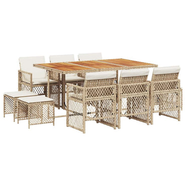vidaXL 11-tlg. Garten-Essgruppe mit Kissen Beige Poly Rattan