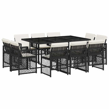 vidaXL 11-tlg. Garten-Essgruppe mit Kissen Schwarz Poly Rattan