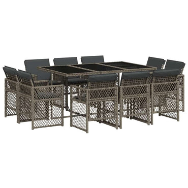 vidaXL 11-tlg. Garten-Essgruppe mit Kissen Grau Poly Rattan