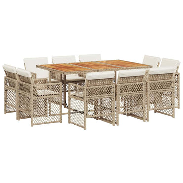 vidaXL 11-tlg. Garten-Essgruppe mit Kissen Beige Poly Rattan